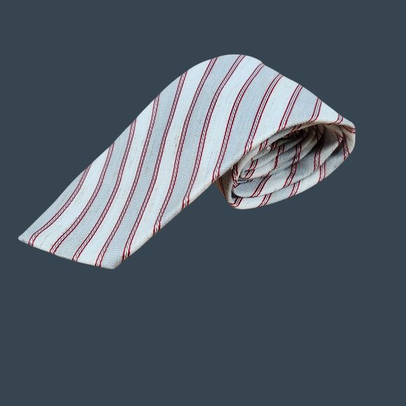 Cappuccino Mens Striped Necktie In Light Gray With Red & White Accents - Picture 1 of 5